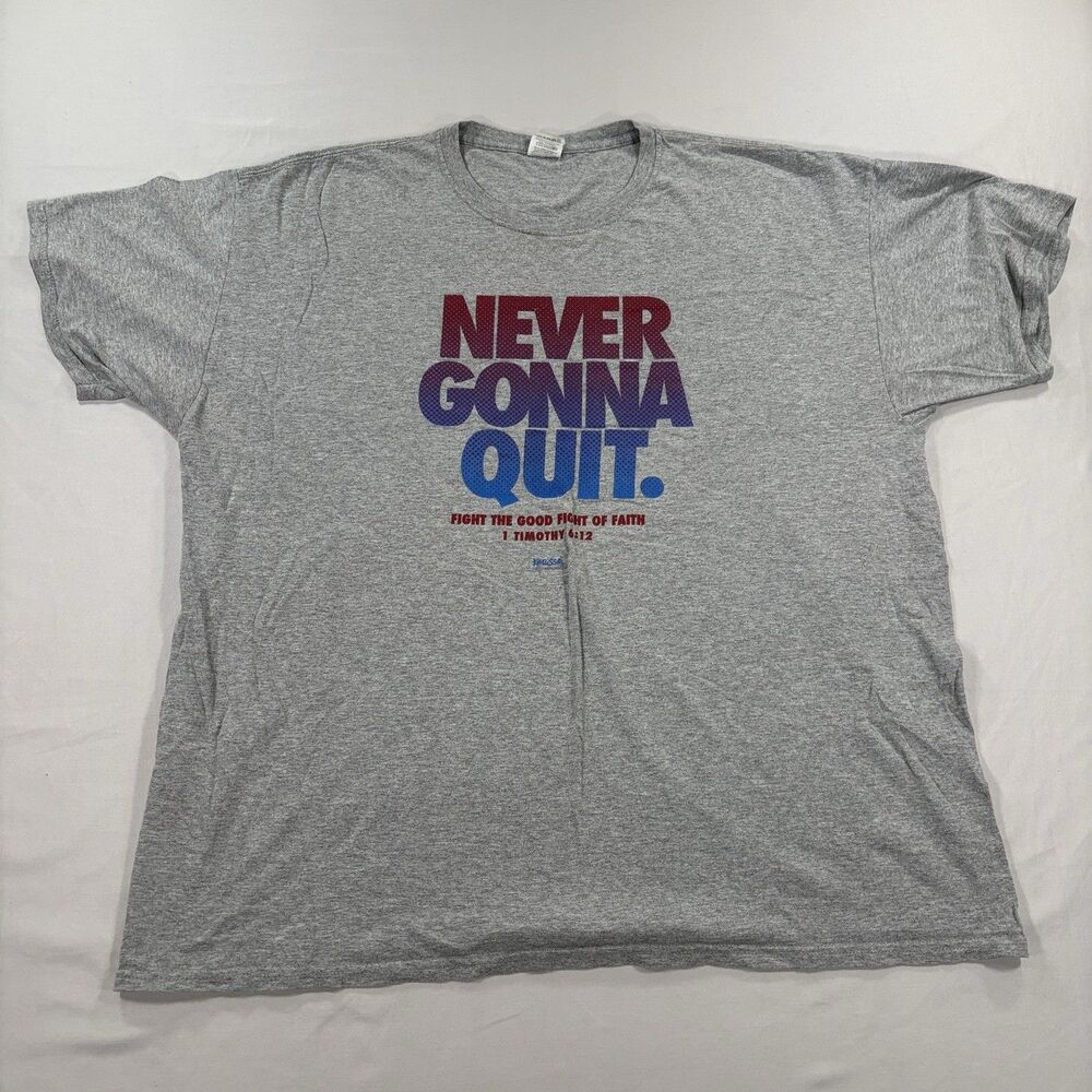 Kerusso T-Shirt Men 2XL Gray Never Gonna Quit 1 Timothy 6:12
